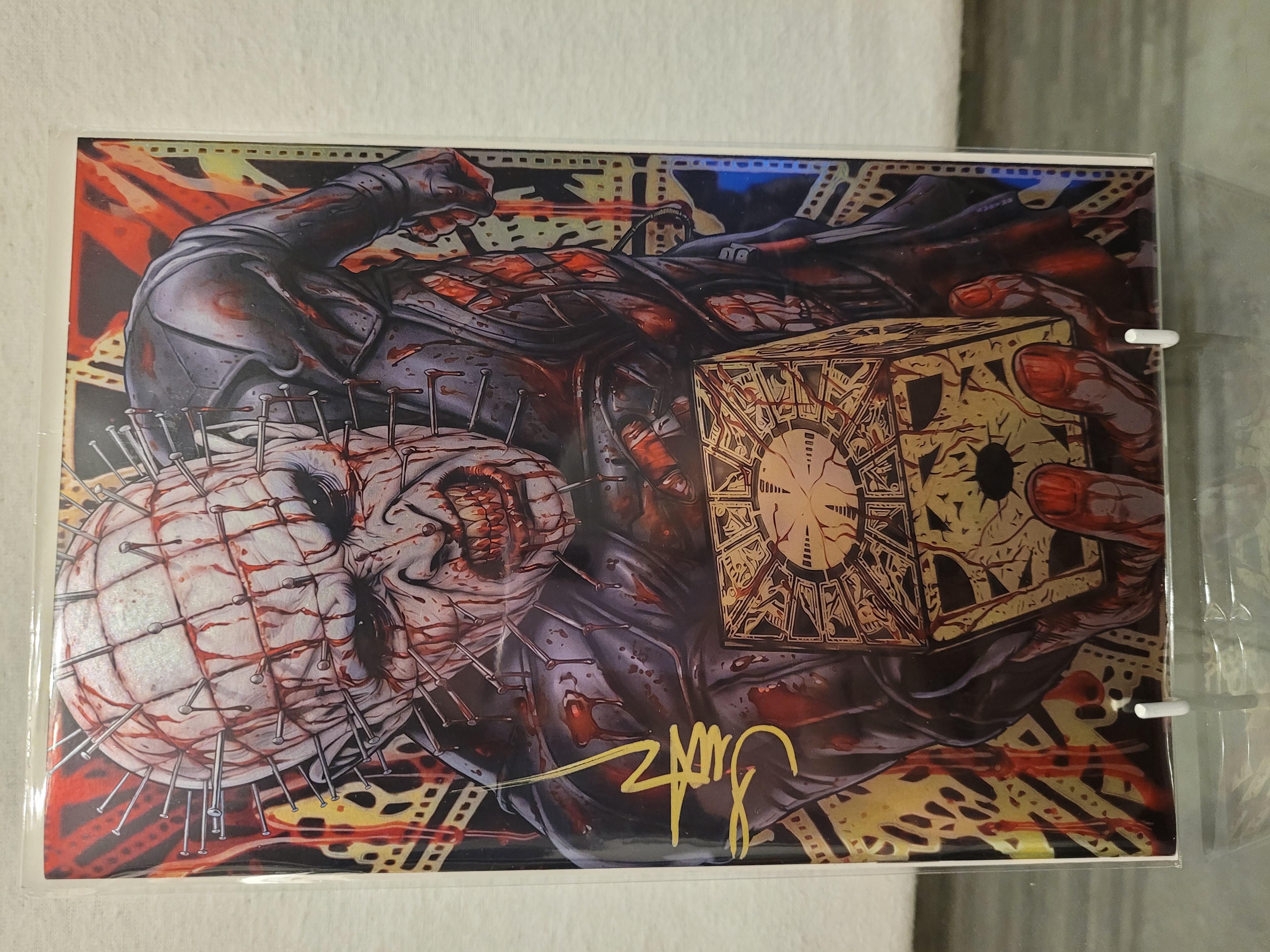 Fright Weaver Hellraiser Exclusive Foil Bloody Cube Pin Head signed by Surtur W/COA embossed