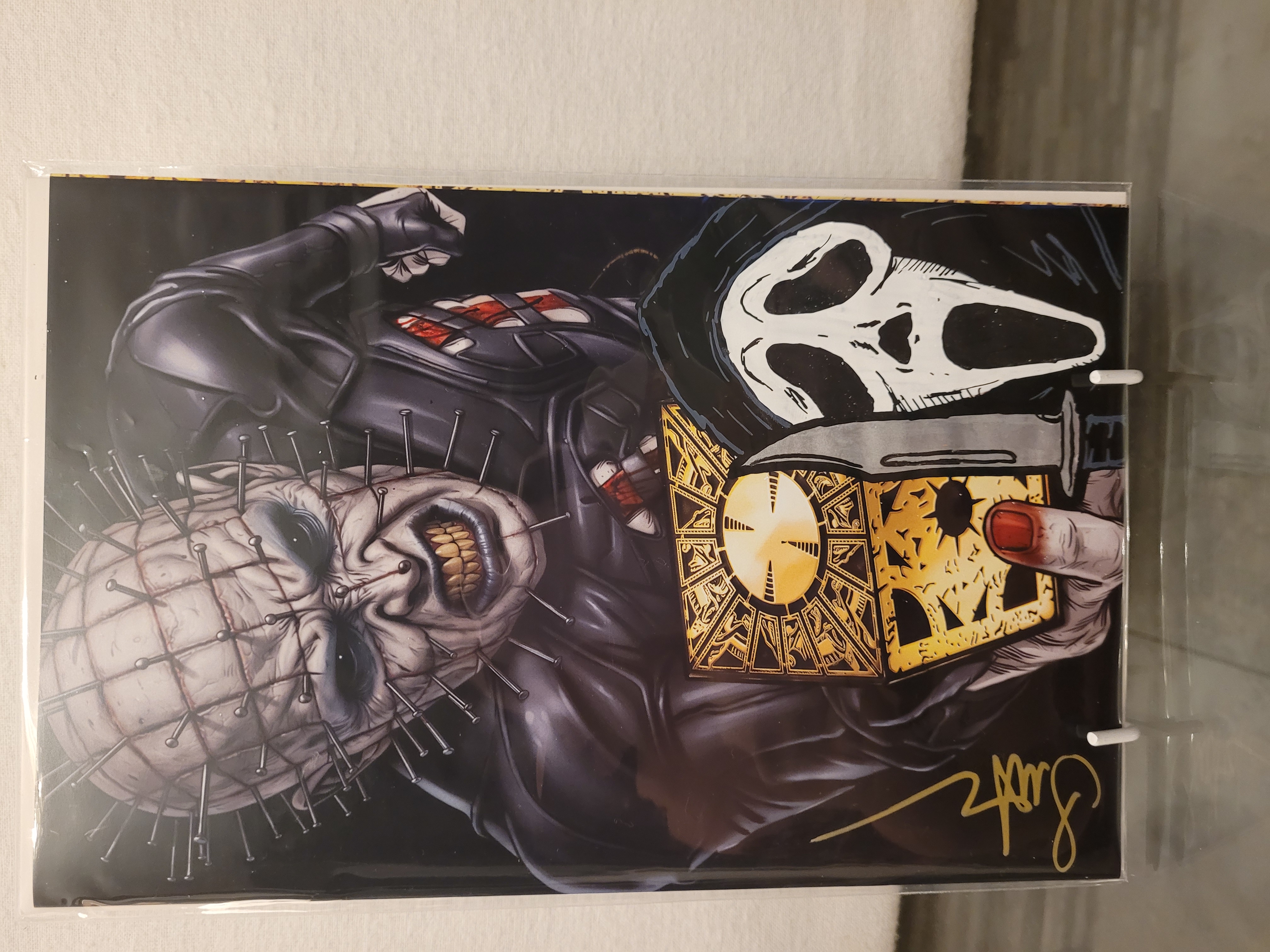 Fright Weaver Hellraiser Exclusive Pinhead Black Background Remarked (Ghost Face) and Signed by Surtur W/COA embossed