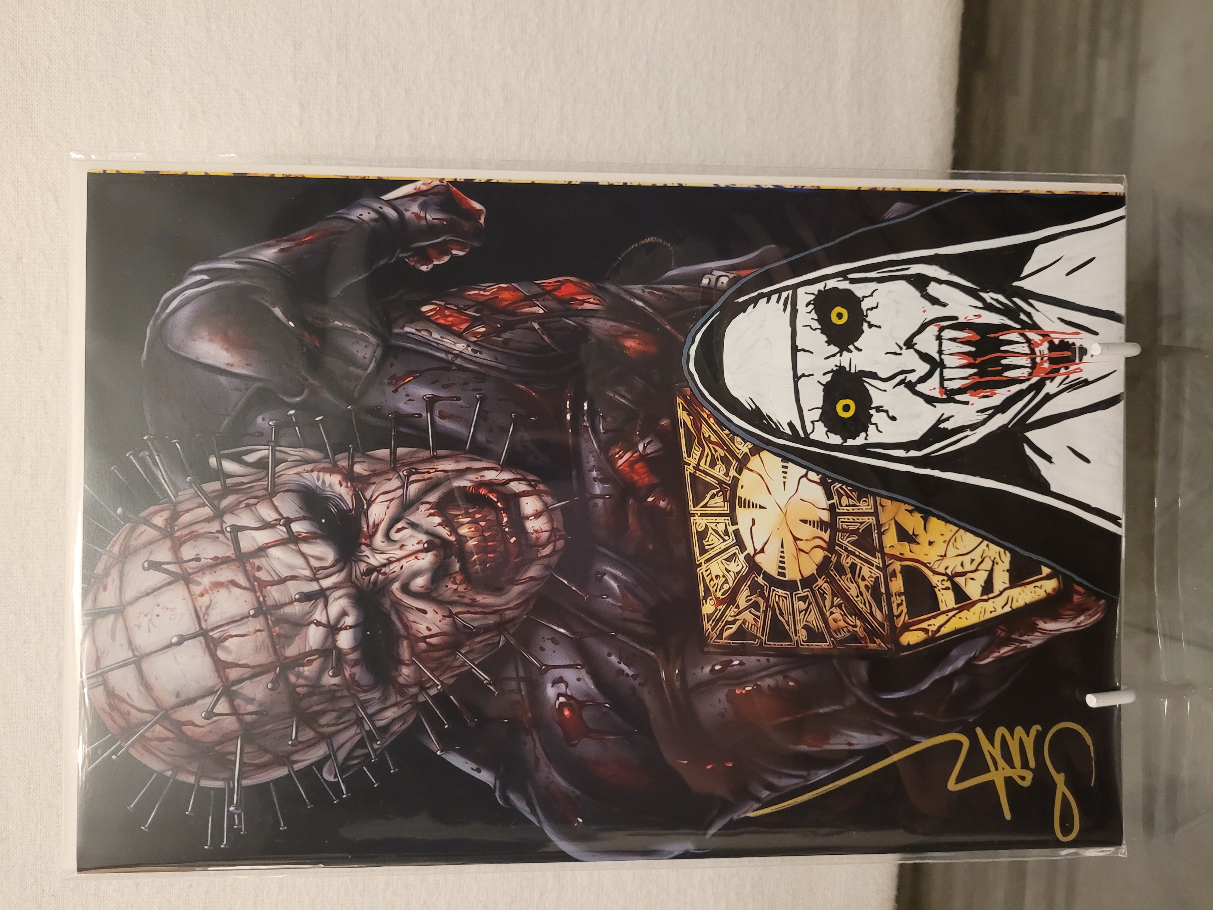 Fright Weaver Hellraiser Exclusive Pinhead Bloody Remarked (The Nun) and Signed by Surtur W/COA embossed