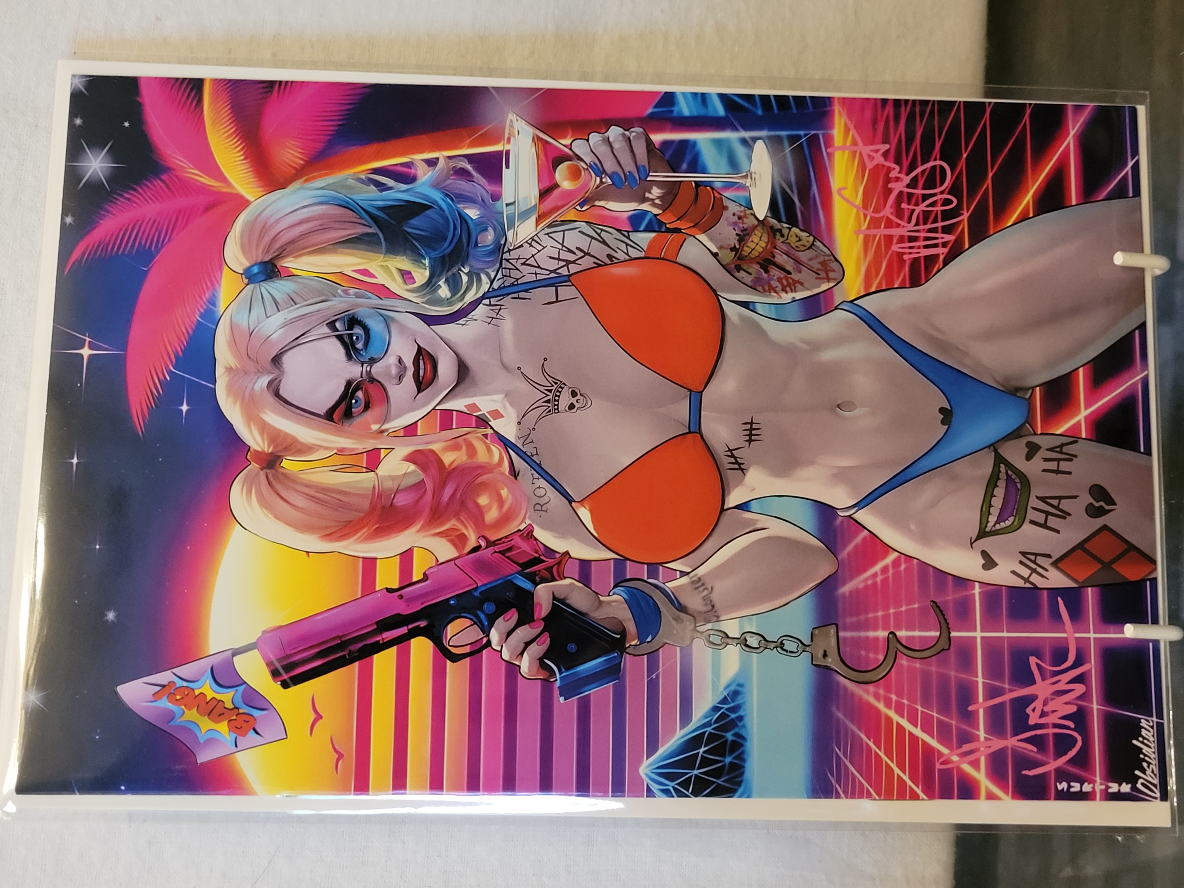 fright weaver harley quinn retro night bikini x2 signed with coa