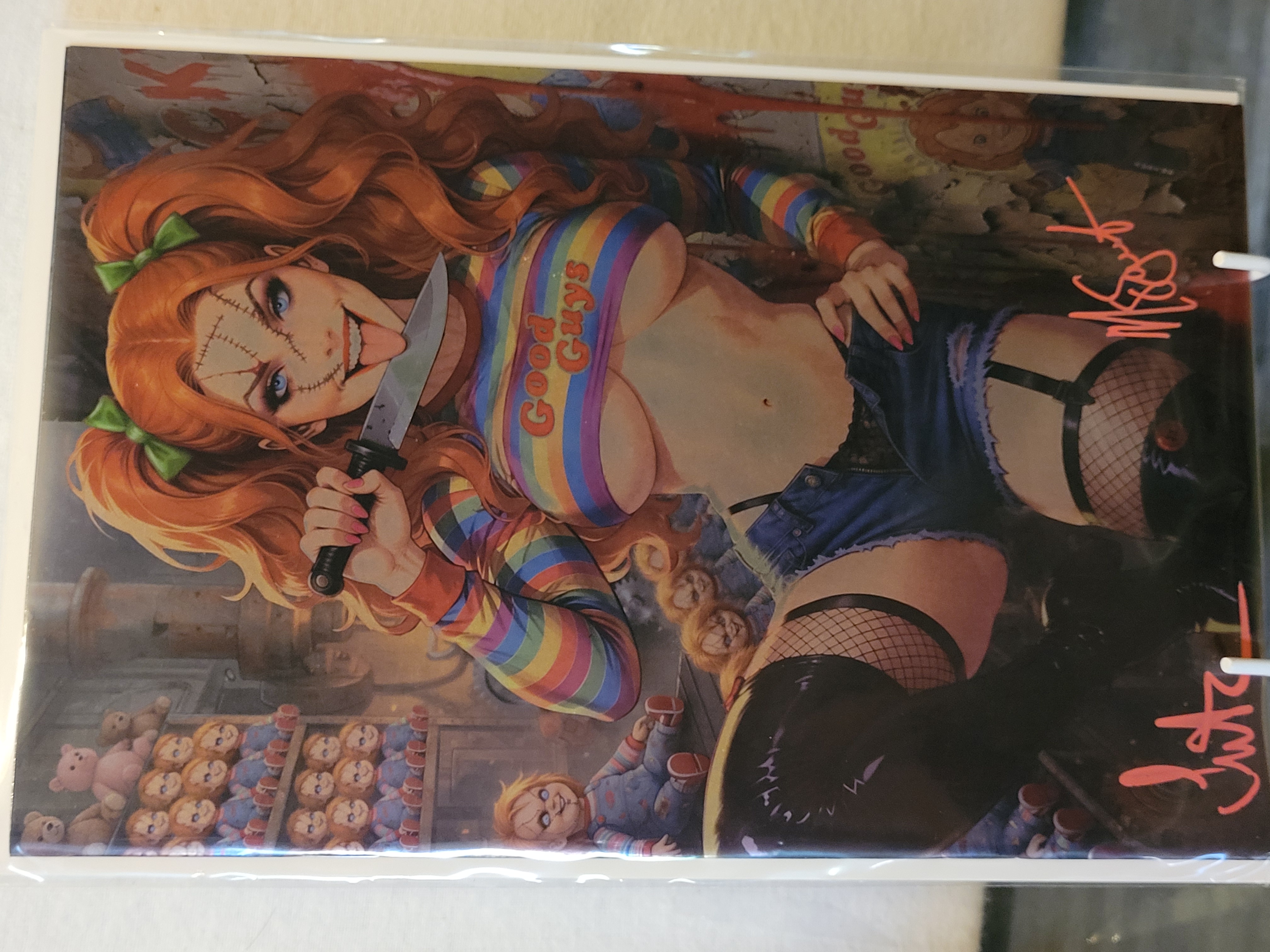 chucky girl foil x2 signed w/coa