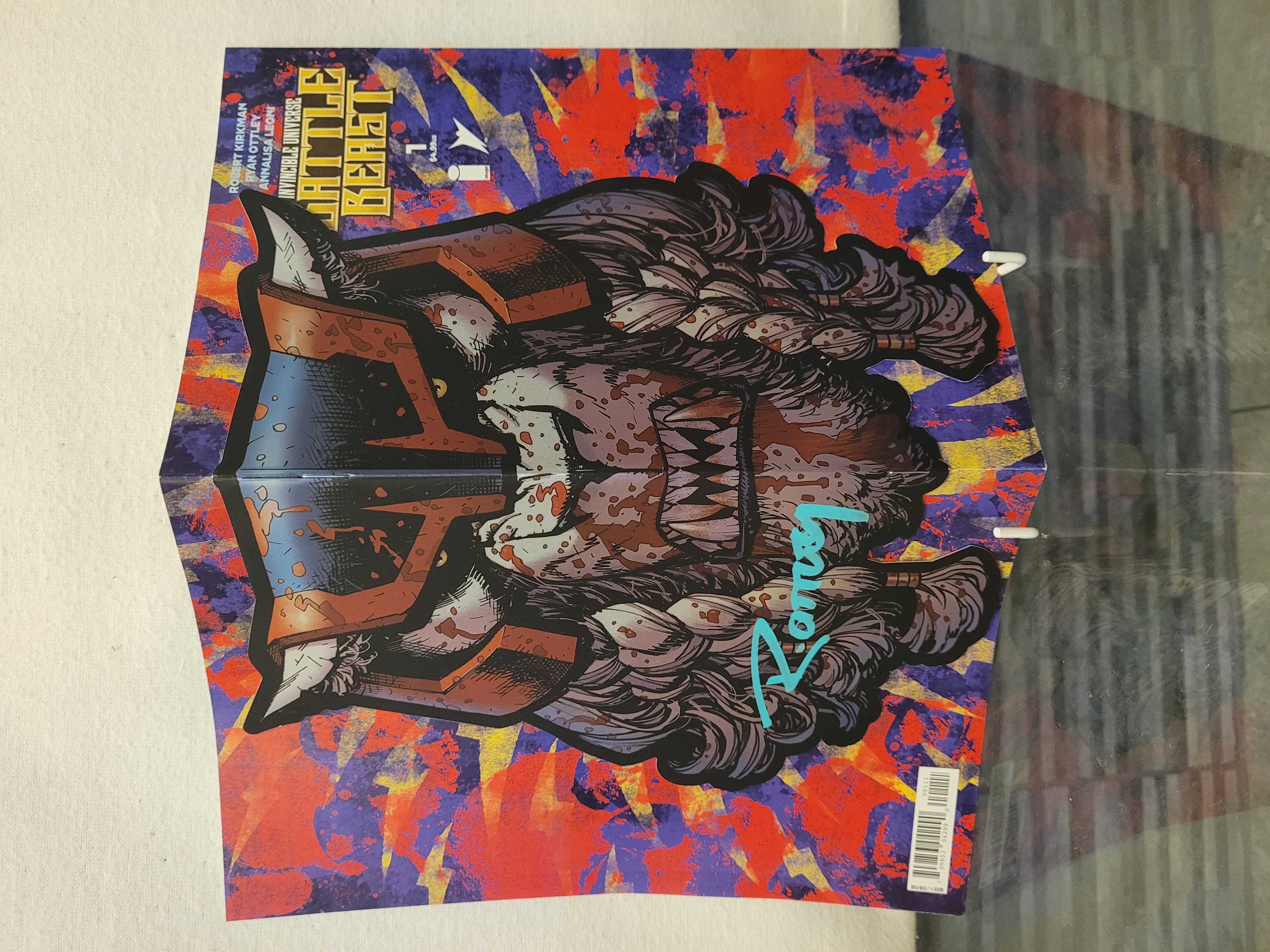 invincible universe battle beast #1 die cut mask signed ryan ottley w/coa
