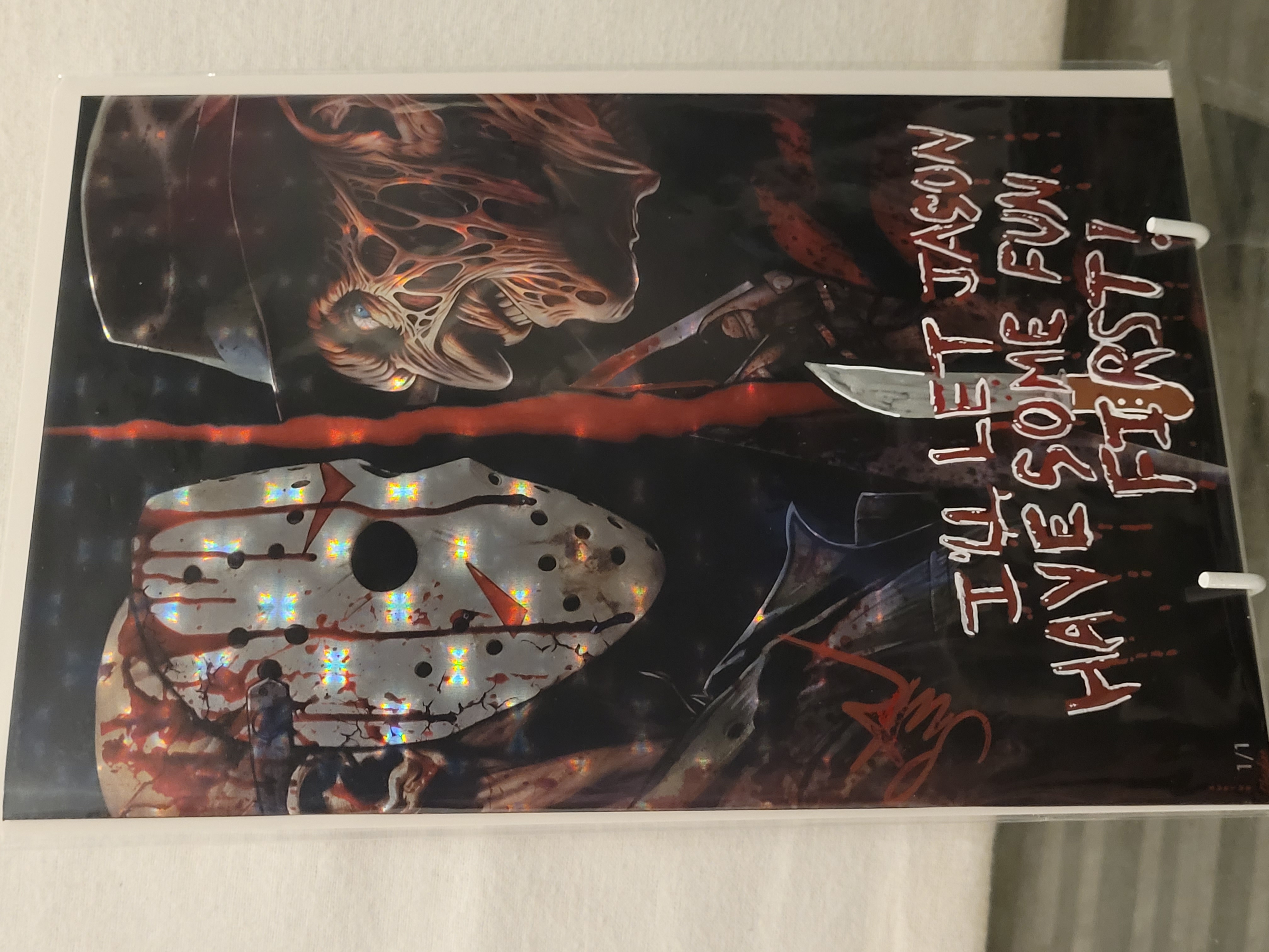 jason vs freddy 3d-2d Bloody remark! 1/1 virgin signed surtur w/coa