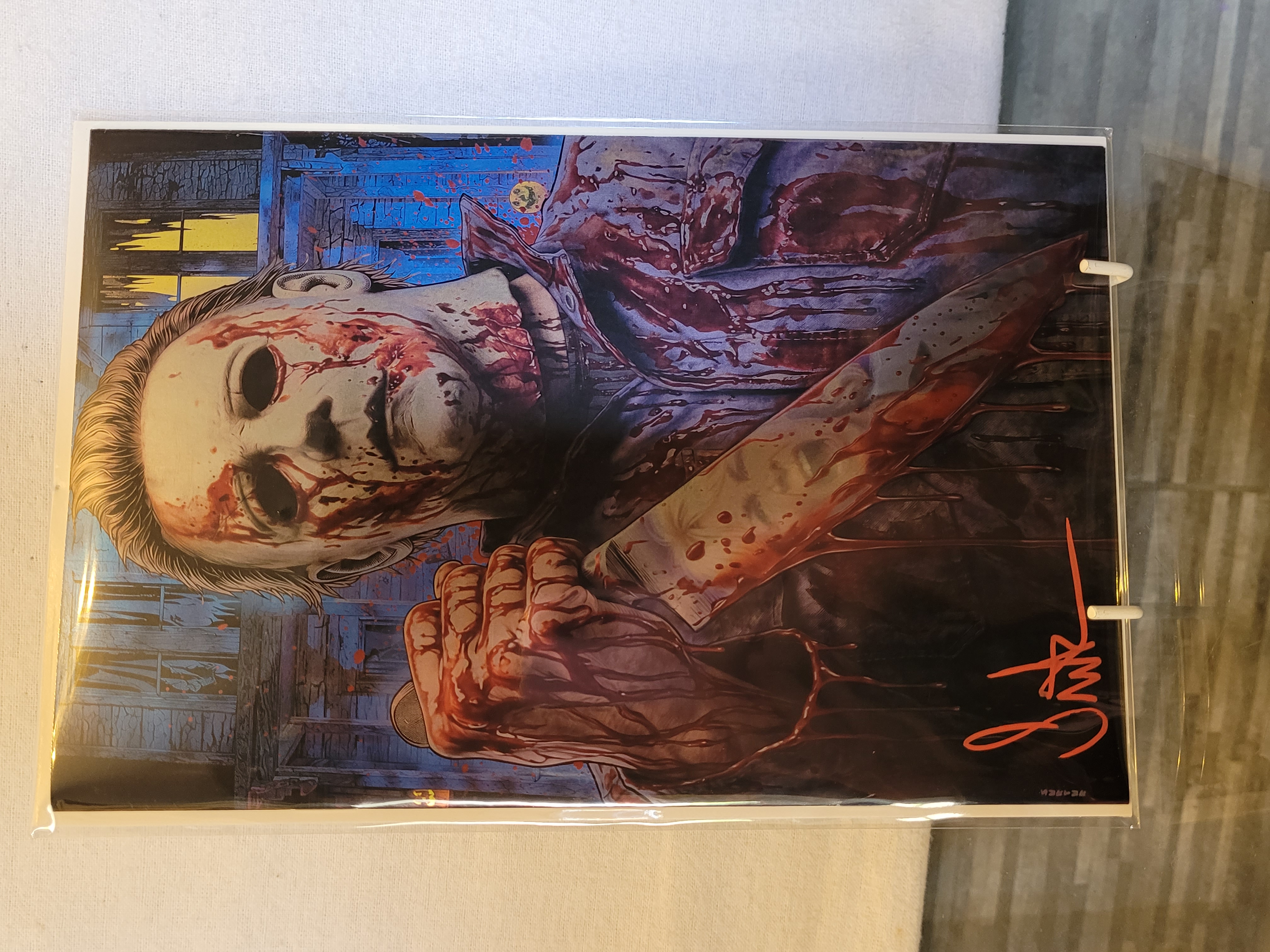 mike myers bloody virgin foil house background signed w/coa