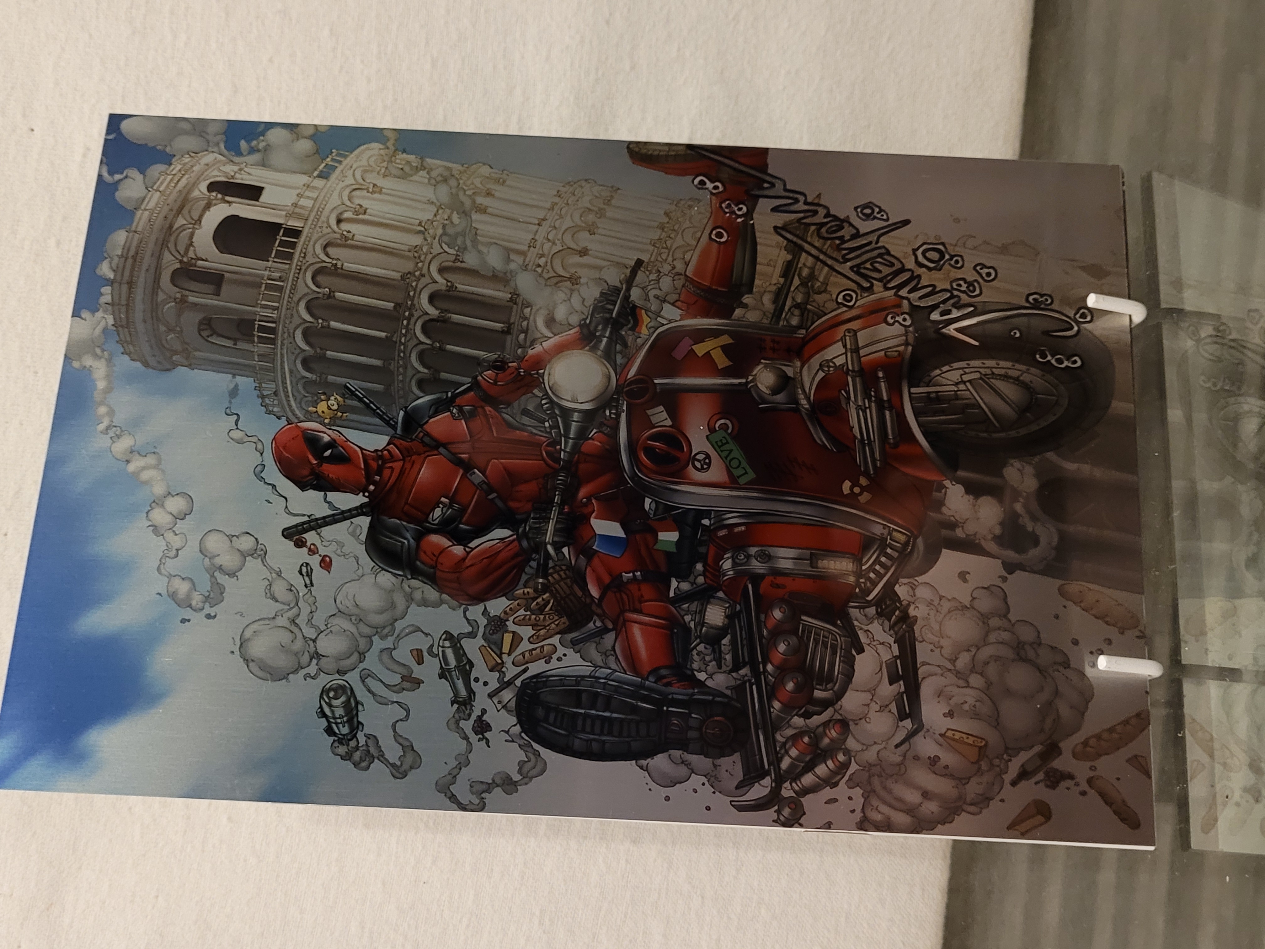 deadpool w weaponized scooter metal signed & remarked jamie tyndall w/coa