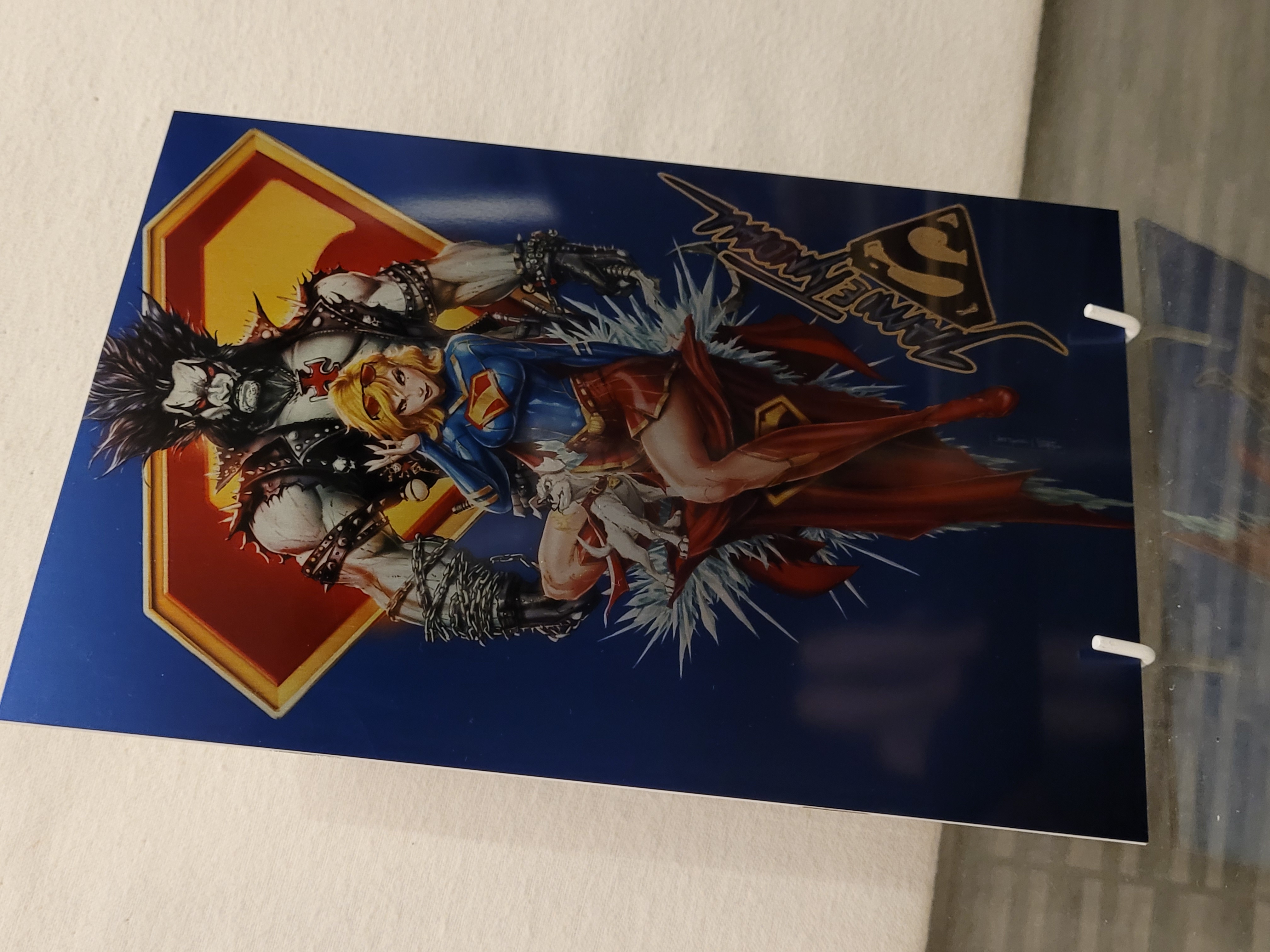 lobo, supergirl & krypto metal virgin remarked logo with custom sig jamie tyndall w/coa